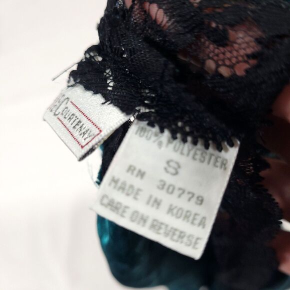 Y2K Satin Floral Lace Nighty Slip Set S Green Courtenay 3pc Highrise witchy goth - Picture 10 of 16